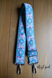Hand Made Adjustable Purse Strap, "Mantra," Navy Back, 26 to 44 inches