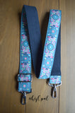 Hand Made Adjustable Purse Strap, "Mantra," Navy Back, 26 to 44 inches