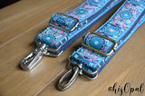 Hand Made Adjustable Purse Strap, "Mantra," Navy Back, 26 to 44 inches