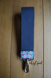 Super Short Hand Made Purse Strap, "Mantra" Navy Back, Over the Shoulder Strap 16.5 inches