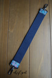 Super Short Hand Made Purse Strap, "Mantra" Navy Back, Over the Shoulder Strap 16.5 inches