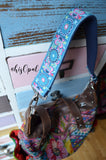 Super Short Hand Made Purse Strap, "Mantra" Navy Back, Over the Shoulder Strap 16.5 inches