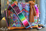 Hand Made Purse Strap, 2 inch wide, "Mexico" Black and White Striped Back, Adjustable Strap, 25 to 42.5 inches