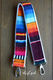 Hand Made Purse Strap, 2 inch wide, "Mexico" Black and White Striped Back, Adjustable Strap, 25 to 42.5 inches