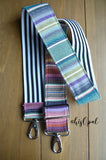 Hand Made Purse Strap, 2 inch wide, "Minty Fresh" Black and White Striped Back, Adjustable Strap, 25 to 43.5 inches