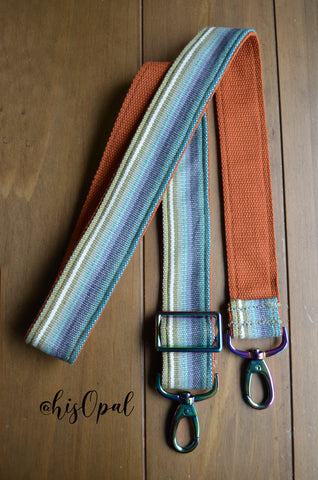 Hand Made Purse Strap, "Minty Fresh" Rust Back, Adjustable Strap, approx. 26 to 44.5 inches
