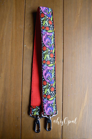 Hand Made Purse Strap, "Monkey Wrench" Red Back, Over the Shoulder Strap, 26.5 inches