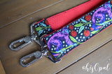 Hand Made Purse Strap, "Monkey Wrench" Red Back, Over the Shoulder Strap, 26.5 inches