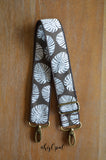 Hand Made Adjustable SHORTY Purse Strap, Monstera Leaf, Brown Back, 21 to 36 inches