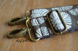 Hand Made Adjustable SHORTY Purse Strap, Monstera Leaf, Brown Back, 21 to 36 inches