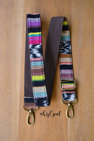 Hand Made Purse Strap, "Moonlight Orchid" Brown Back, Adjustable Strap, approx. 27.5 to 47 inches