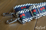 Hand Made Purse Strap, "Navy Cherries" Chevron Back, Adjustable Strap, 25.5 to 44 inches