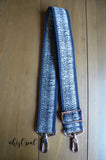 Hand Made Adjustable Purse Strap, Blue Zebra, Navy Back, 25 to 43.5 inches