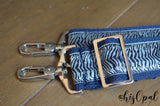 Hand Made Adjustable Purse Strap, Blue Zebra, Navy Back, 25 to 43.5 inches
