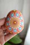 Peach Pink Mandala Stone, Hand Painted Rock, Baby Shower Gift