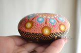 Peach Pink Mandala Stone, Hand Painted Rock, Baby Shower Gift