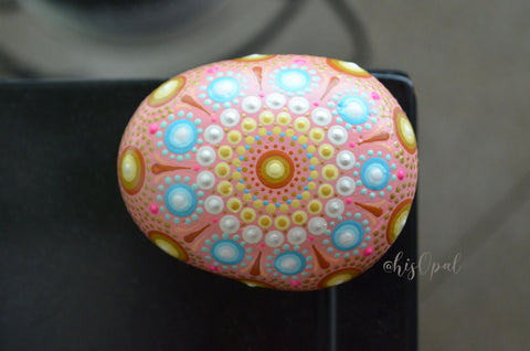 Peach Pink Mandala Stone, Hand Painted Rock, Baby Shower Gift