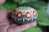 Red, Yellow, Teal Mandala Stone, Hand Painted Rock, Gift, hisOpal Rocks