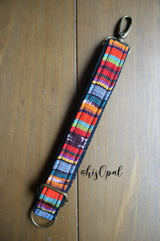 Hand Made Adjustable Purse Strap Extender, "Paradise", Black Back, 10.5 to 16.5 inches