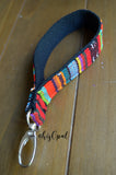 Hand Made Wrist Strap, "Paradise," Black Back, approx. 8 inches, purse strap