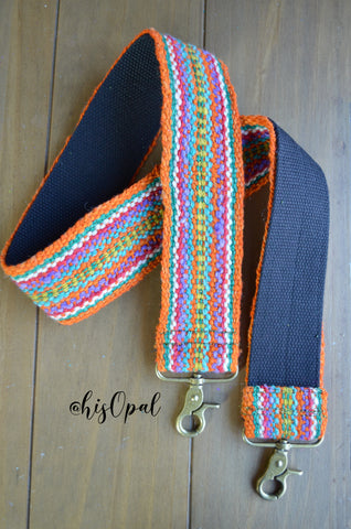 Hand Made Purse Strap, Peruvian Wool with Black Back, Cross Body Strap, 37 inches