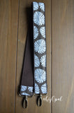 Hand Made Purse Strap, White Philodendron Leaves, Brown Back, Over the Shoulder Strap 26 inches