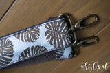 Hand Made Purse Strap, Brown Philodendron Leaves, Brown Back, Over the Shoulder Strap 26 inches