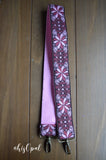 Hand Made Purse Strap, Pink Boho Print, Light Pink Back, Over the Shoulder Strap, 28 inches