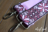 Hand Made Purse Strap, Pink Boho Print, Light Pink Back, Over the Shoulder Strap, 28 inches