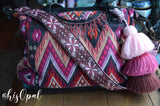 Hand Made Purse Strap, Pink Boho Print, Light Pink Back, Over the Shoulder Strap, 28 inches