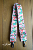Hand Made Adjustable Purse Strap, Pink Cactus, Rainbow Back, 25.5 to 43.5 inches
