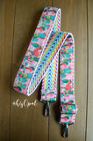 Hand Made Adjustable Purse Strap, Pink Cactus, Rainbow Back, 25.5 to 43.5 inches