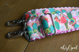 Hand Made Adjustable Purse Strap, Pink Cactus, Rainbow Back, 25.5 to 43.5 inches
