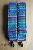 Hand Made, Adjustable Backpack Straps, "Purple, Green, Blue" Black and White Chevron Back, purse strap