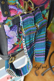 Hand Made, Adjustable Backpack Straps, "Purple, Green, Blue" Black and White Chevron Back, purse strap