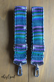 Hand Made, Adjustable Backpack Straps, "Purple, Green, Blue" Black and White Chevron Back, purse strap