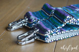 Hand Made, Adjustable Backpack Straps, "Purple, Green, Blue" Black and White Chevron Back, purse strap