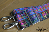 Hand Made Purse Strap, 2 inch wide, "Rainbow Corte" Black Back, Adjustable Strap, 27 to 46 inches