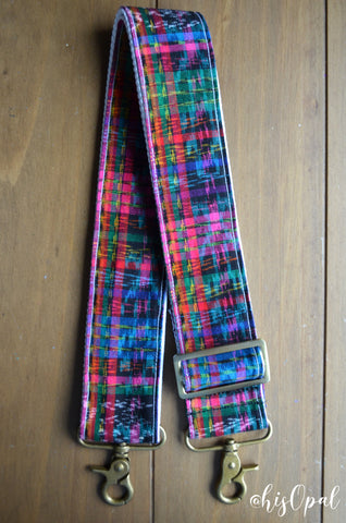 Hand Made Purse Strap, 2 inch wide, "Rainbow Corte" Black and White Striped Back, Adjustable Strap, approx 26 to 46 inches
