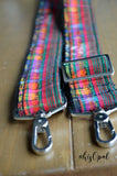 Extra Long Hand Made Purse Strap, "Rainbow Corte" Black Back, Adjustable Strap, 32.5 to 58 inches