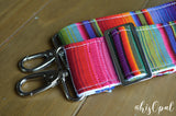 Hand Made Purse Strap, 2 inch wide, "Rainbow Stripes" Black and White Striped Back, Adjustable Strap, appox 27 to 45 inches