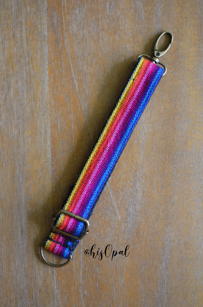 Hand Made Adjustable Purse Strap Extender, "Rainbow Stripes" Black Back, 9.5 to 15 inches