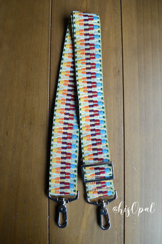 Hand Made Purse Strap, Rainbow Zig Zag, Adjustable Cross Body Strap, 25 to 43 inches