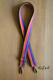 Hand Made Purse Strap, Skinny Strap, 1 Inch Wide "Rainbows" Black Back, Extra Long Adjustable Strap, 31 to 56 inches