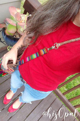 Hand Made Adjustable Purse Strap Extender, Rainbow, Black Back Back, 7.5 to 11 inches