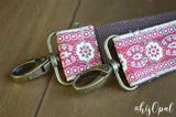 Hand Made Purse Strap, Red and Cream, Brown Back, Over the Shoulder Strap, 35 inches