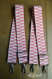 Hand Made Purse Strap, Red and White Zig Zag, Adjustable Cross Body Strap, 25 to 43 inches