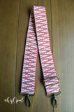 Hand Made Purse Strap, Red and White Zig Zag, Adjustable Cross Body Strap, 25 to 43 inches