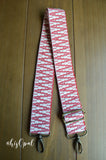 ONLY ONE LEFT IN SILVER! Hand Made Purse Strap, Red and White Zig Zag, Adjustable Cross Body Strap, 25 to 43 inches