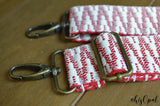 Hand Made Purse Strap, Red and White Zig Zag, Adjustable Cross Body Strap, 25 to 43 inches